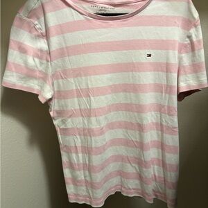 Tommy Hilfiger Pink and White Striped Tee